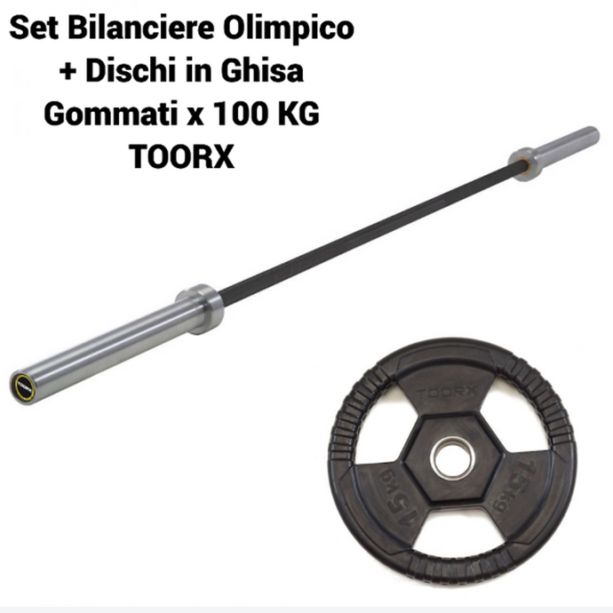 Set Bilanciere Olimpico + Dischi in Ghisa Gommati x 100 KG Toorx