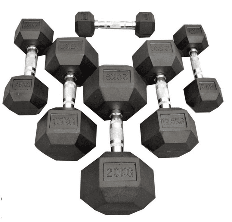 Set coppie manubri esagonali gommati da 2,5 a 25 kg